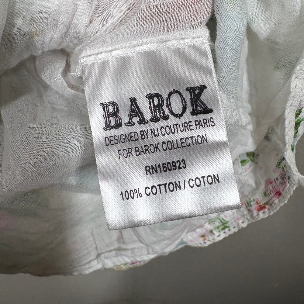 Barok Large Mini Dress Green White Cotton Ruffled Embroidered Balloon Sleeves - Picture 9 of 10